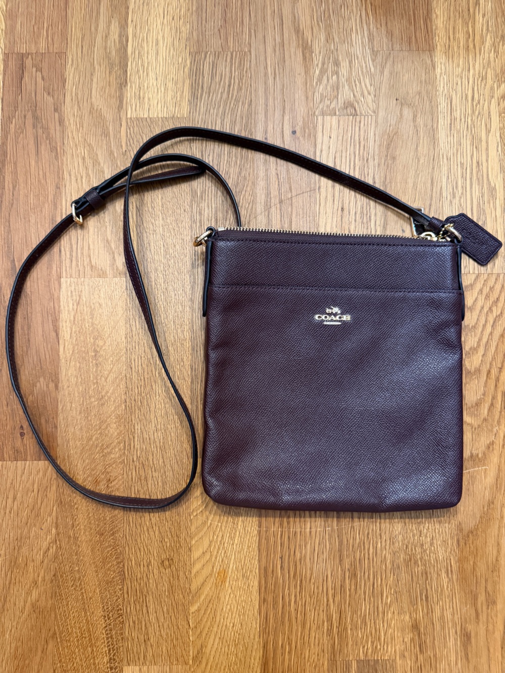 Coach Pebbled Leather Crossbody in Deep Burgundy 8” Authentic